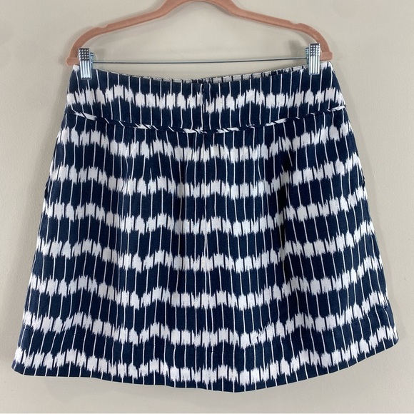 LOFT Navy and White Zigzag Unlined Linen Rayon Blend Mini Skirt Sz‎ 12 - Picture 5 of 12